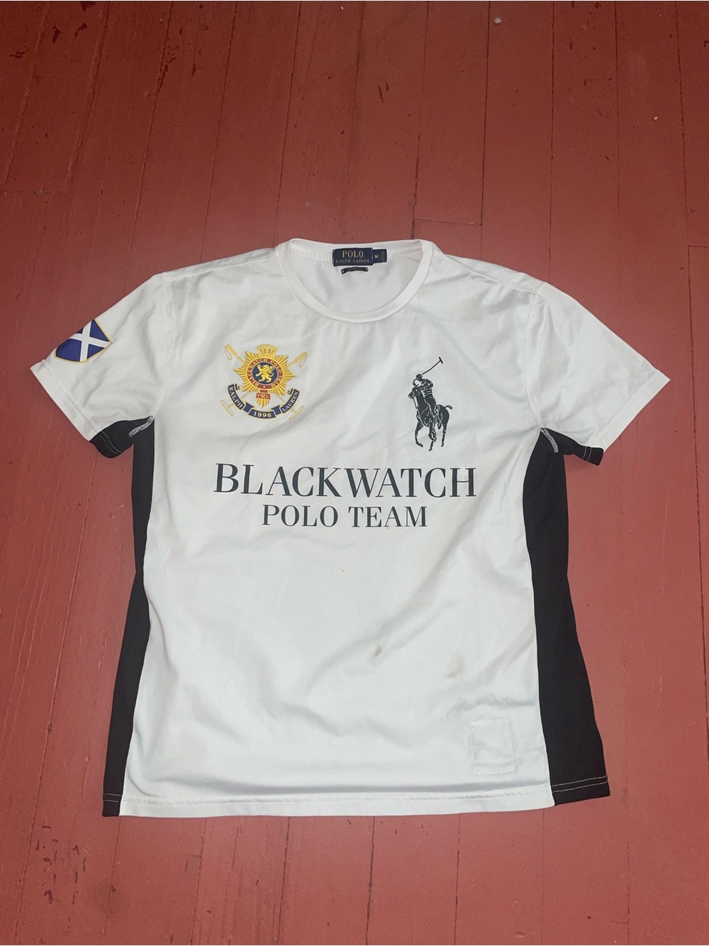 Ralph Lauren White & Black Blackwatch Polo Team T-Shirt